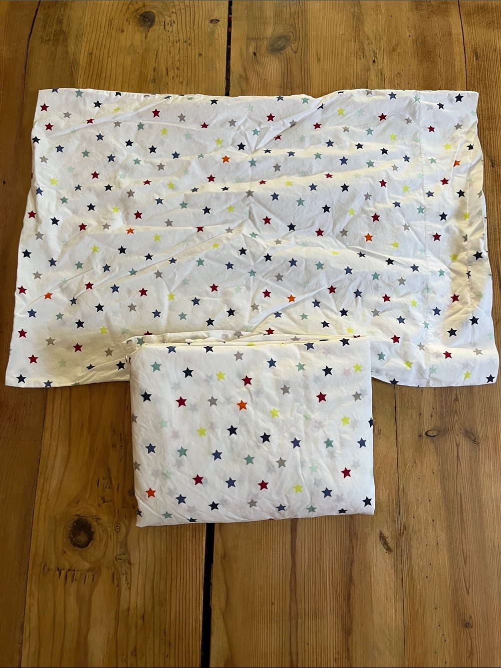 Set/2 POTTERY BARN KIDS *Toddler* Star Print Flat Sheet & Pillowcase Organic